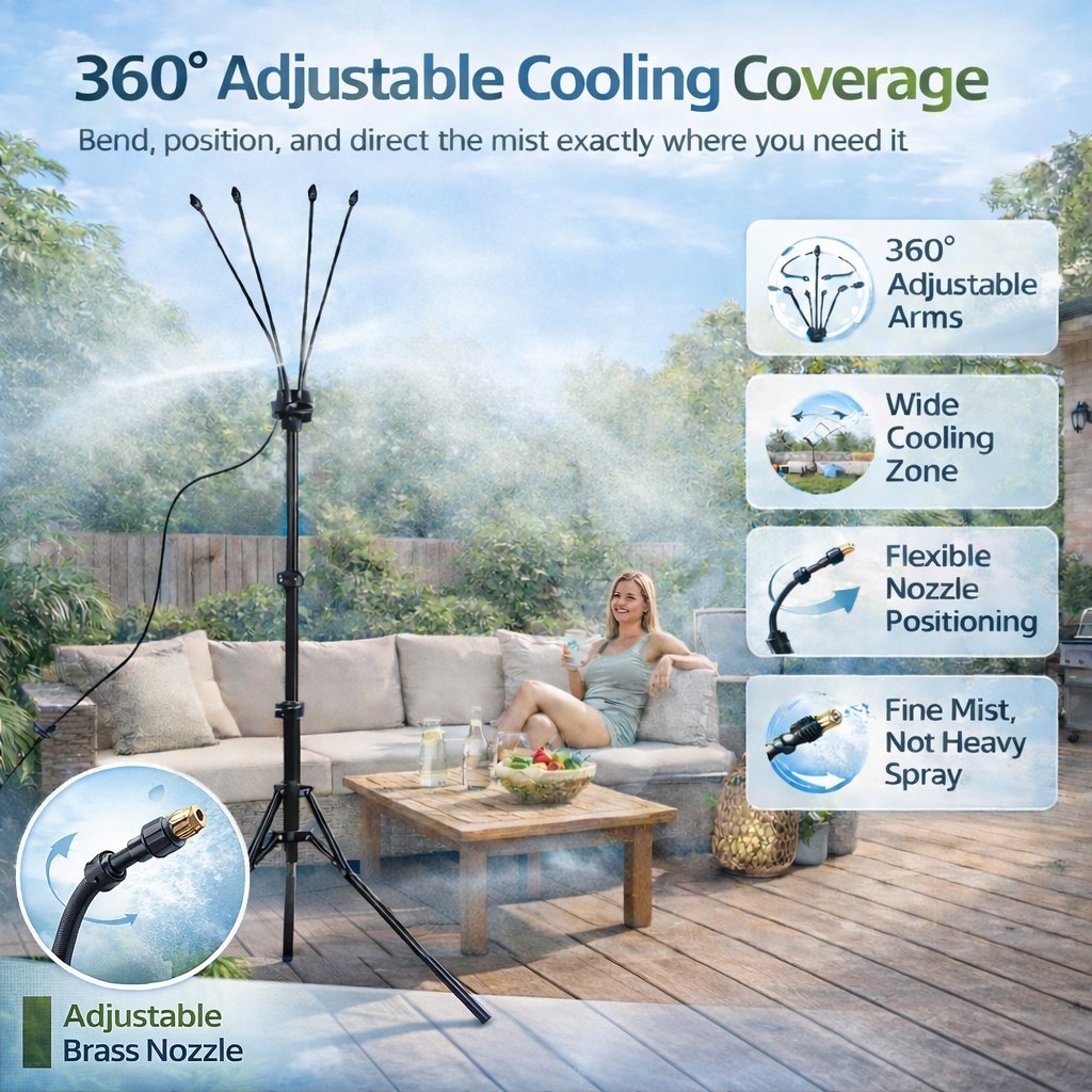 Portable Misting System: Drop your patio temperature by 20 F instantly without using a single watt of electricity
