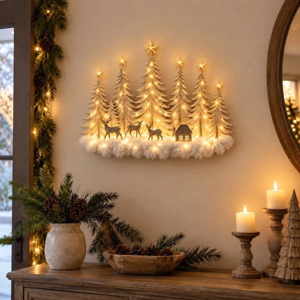 Step Into an Enchanted Winter Grove: Lighted Christmas Woodland Forest Wall Decor