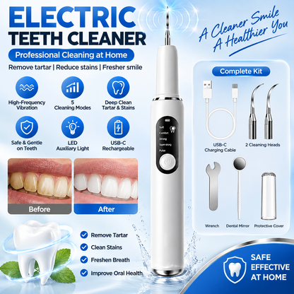 Ultrasonic Plaque and Tartar Remover, Professional Teeth Cleaning Kit (7-Piece Set) Safe and Gentle