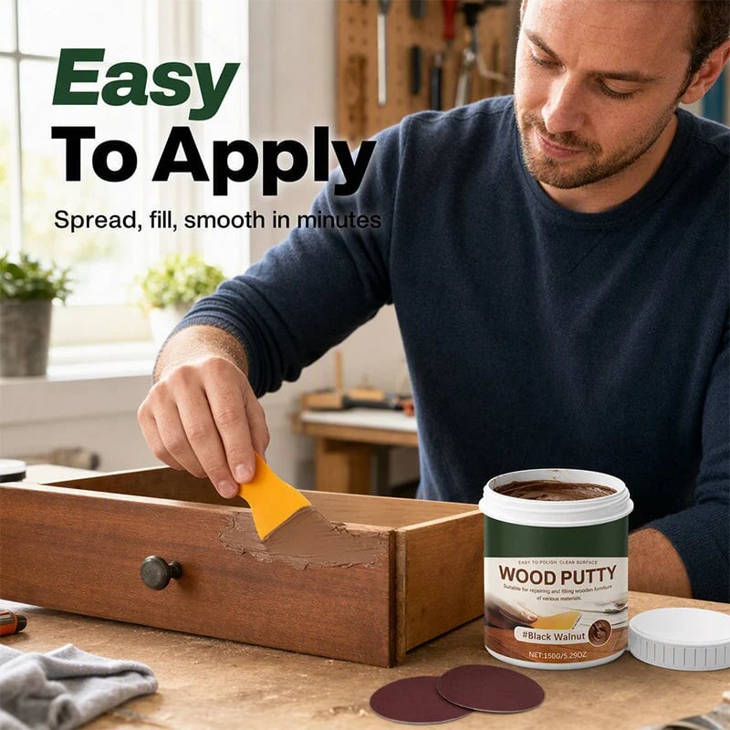 Wood Repair Filler Putty Fills Cracks & Chips, Smooths Surfaces, Blends with Dark Wood