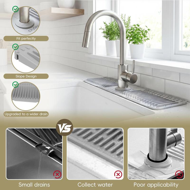 Extra long Silicone Sink Faucet Splash Guard Mat Quick Drain & Drying Organizer