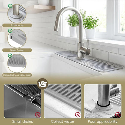 Extra long Silicone Sink Faucet Splash Guard Mat Quick Drain & Drying Organizer