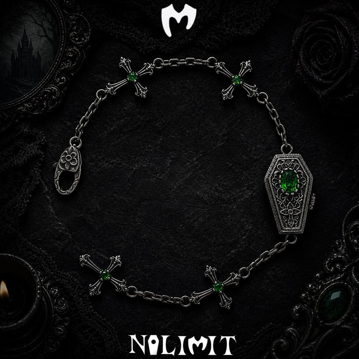 Sterling Silver Gothic Coffin Cross Bracelet