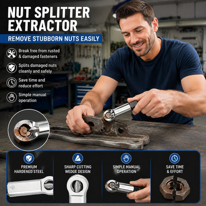 Manual Nut Splitter Extractor | Heavy Duty Steel Rusted Seized Nut Remover for Automotive & DIY Repair