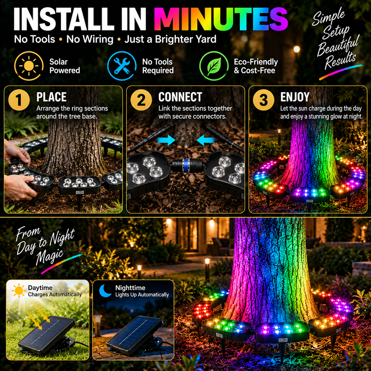 One Tree. Endless Colors. Solar RGB Landscape Ring Light!