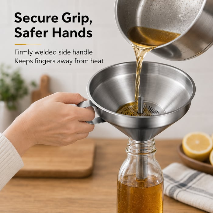 Heavy-Duty Stainless Steel Kitchen Funnel (Strainer Included)