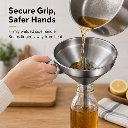 Heavy-Duty Stainless Steel Kitchen Funnel (Strainer Included)