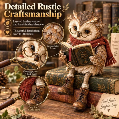 Reading Owl Figurine Cosy Bookshelf Decor for Book Lovers