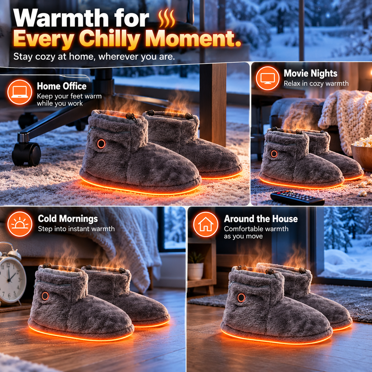 Heated Plush Slipper Boots Cozy Warm Indoor Winter Slippers