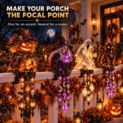 Halloween Character Glow Cascade Railing Lights Pumpkin, Witch, Ghost & Black Cat