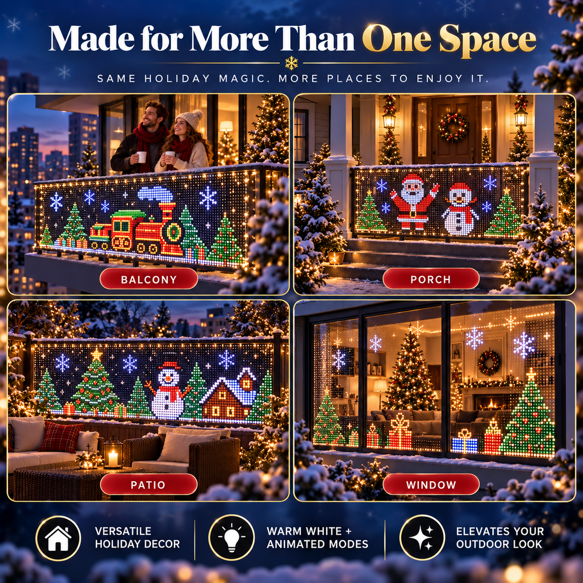 RGB Pixel Smart Curtain Lights | App Controlled Animated Holiday Lights for Window & Balcony, 2m 1.5m