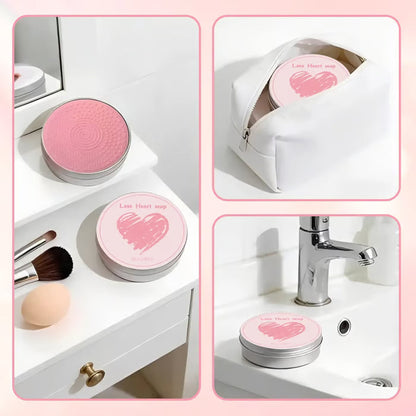 Makeup Brush Heart-Shaped Cleansing Soap – Solid Cleanser with Silicone Cleaning Pad