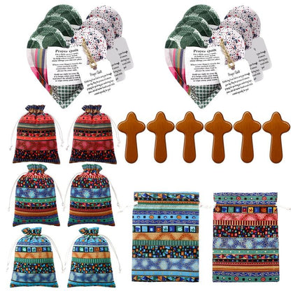 Pocket Prayer Quilt Set | Mini Handmade Prayer Blankets with Cross & Drawstring Bag Christian Gifts