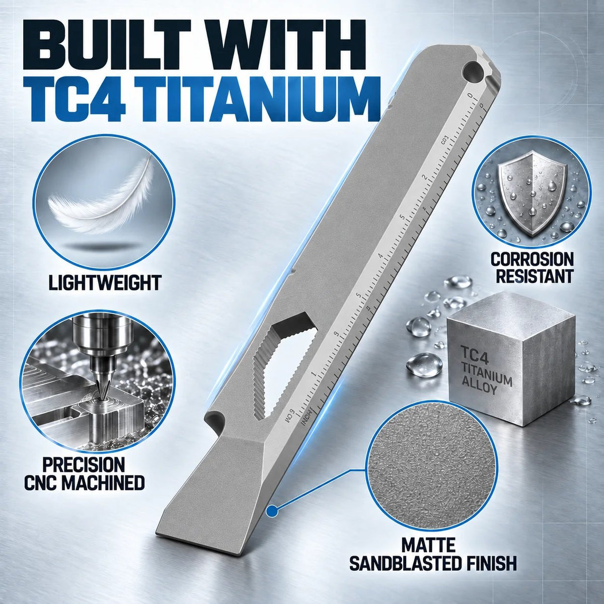 TC4 Titanium EDC Multitool with Pry Bar & Screwdriver Bits