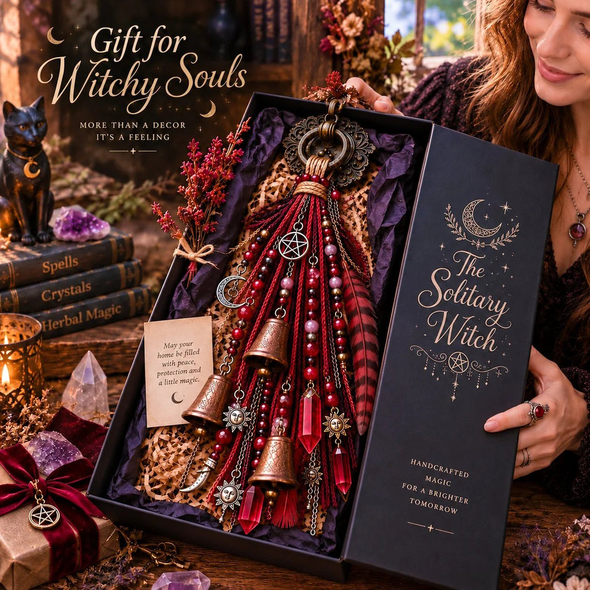 Witchy Door Charm | Bells, Crystals & Celestial Hanging Decor