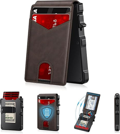 RFID Blocking Minimalist Pop-Up Wallet | One-Second Card Eject Design & Ultra Slim Pocket Wallet