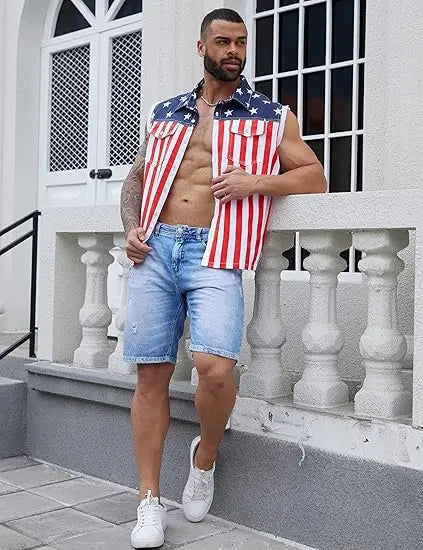 4th of July Men s and Women's American Flag Denim Vest