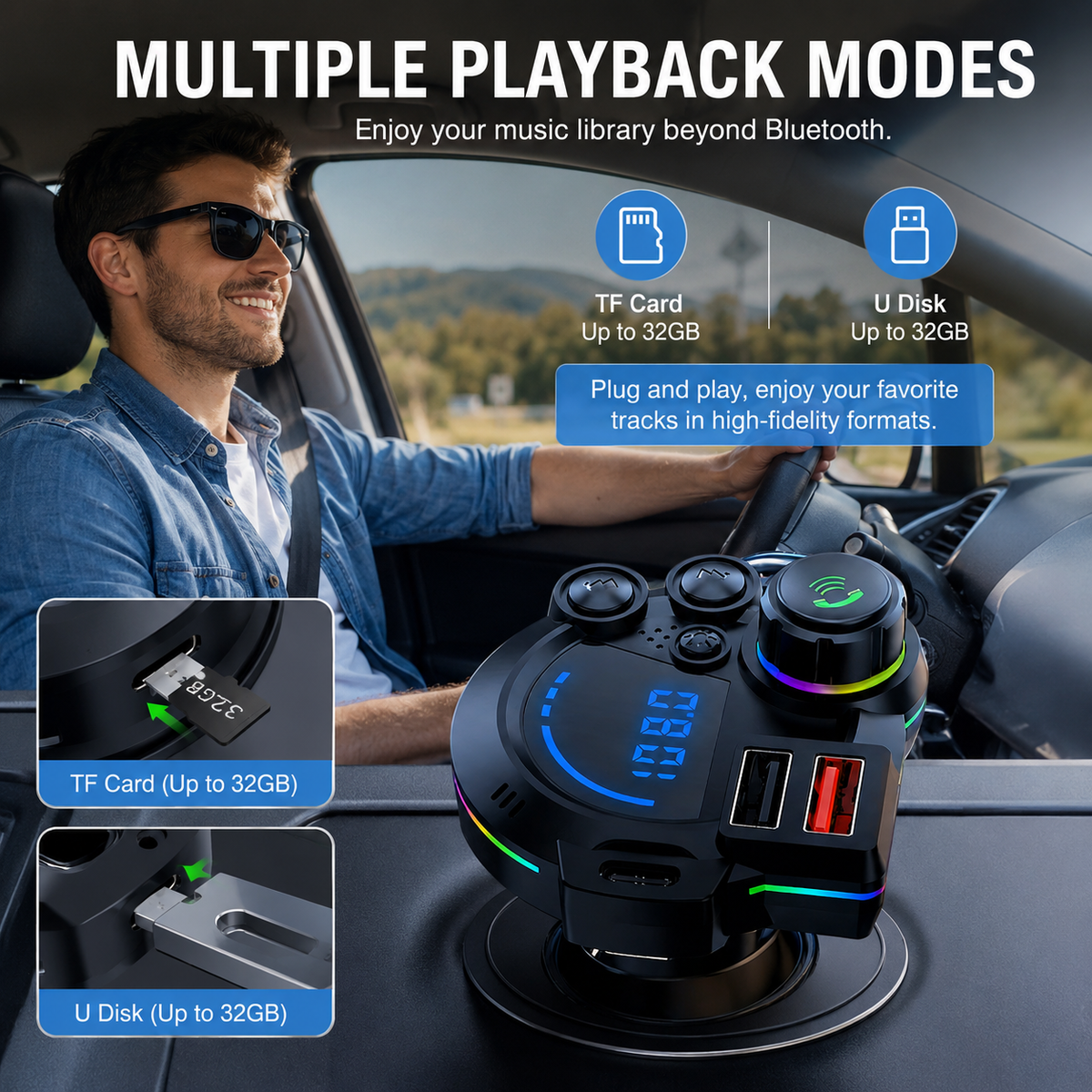 NOW! Universal Dual-Port Car FM Bluetooth Transmitter Wireless Music, Hands-Free Calling & Dual USB Charger