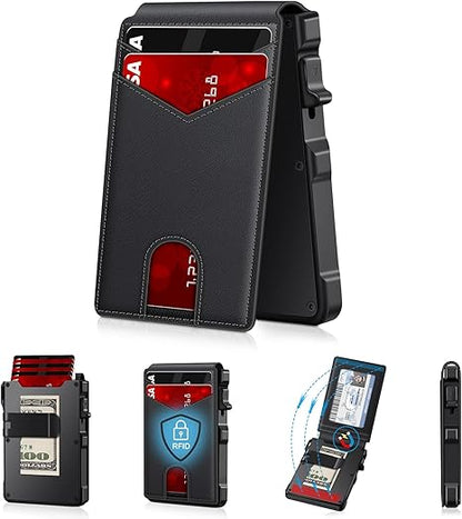 2026 RFID Blocking Minimalist Pop-Up Wallet | One-Second Card Eject Design & Ultra Slim Pocket Wallet