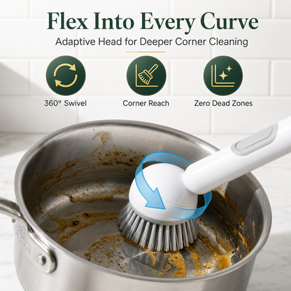 360 Rotating Soap Dispensing Dish Brush with Interchangeable Heads