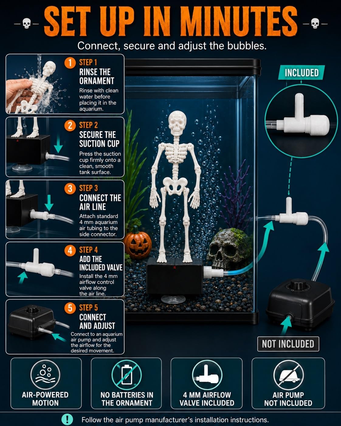 Dancing Skeleton Aquarium Ornament