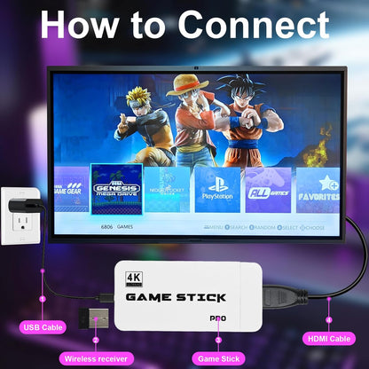 2026 Upgraded Retro Game Stick, 4K HDMI, 40000+ Classic Games, 23 Emulators, Dual Controllers