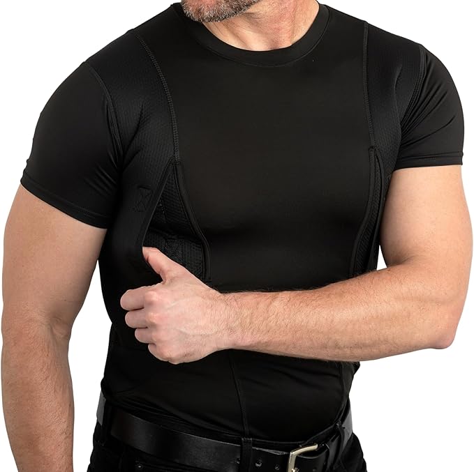 Concealed Carry Compression Shirt Dual Holster Tactical Undershirt for Men