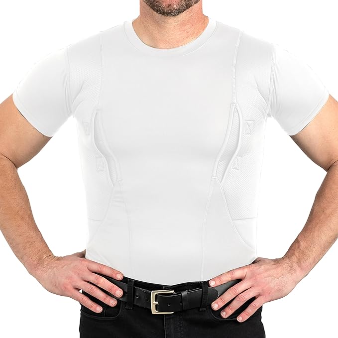 Concealed Carry Compression Shirt Dual Holster Tactical Undershirt for Men