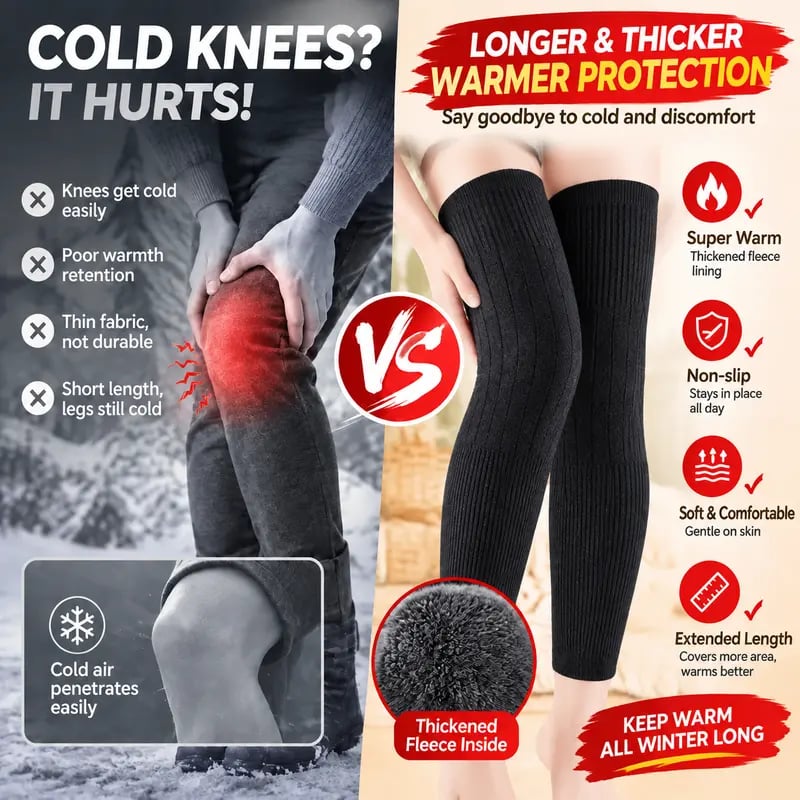 Fleece Knee Warmers Extended Thermal Knee Sleeves for Men & Women with Non-Slip Fit