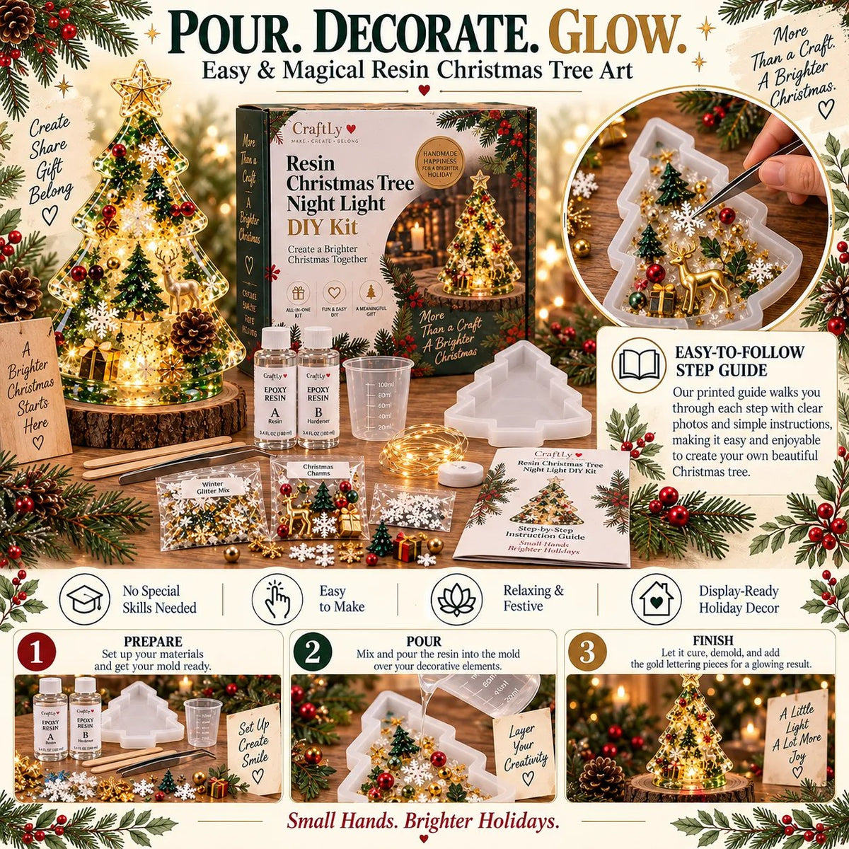Beginner-Friendly Resin Christmas Tree Night Light DIY Kit | Complete Kit with Mold, Resin