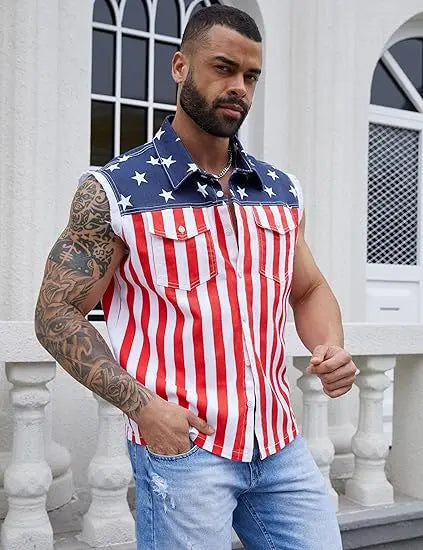 4th of July Men s and Women's American Flag Denim Vest