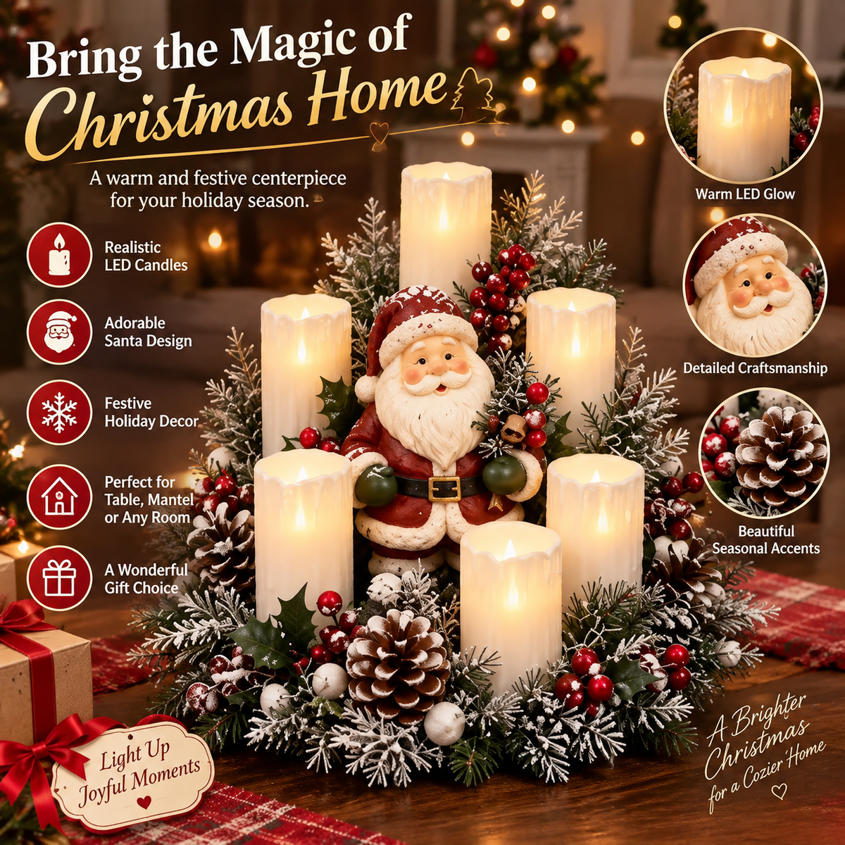 Christmas Reindeer Candle Centerpiece Peace, Joy & Love Holiday Table Decor