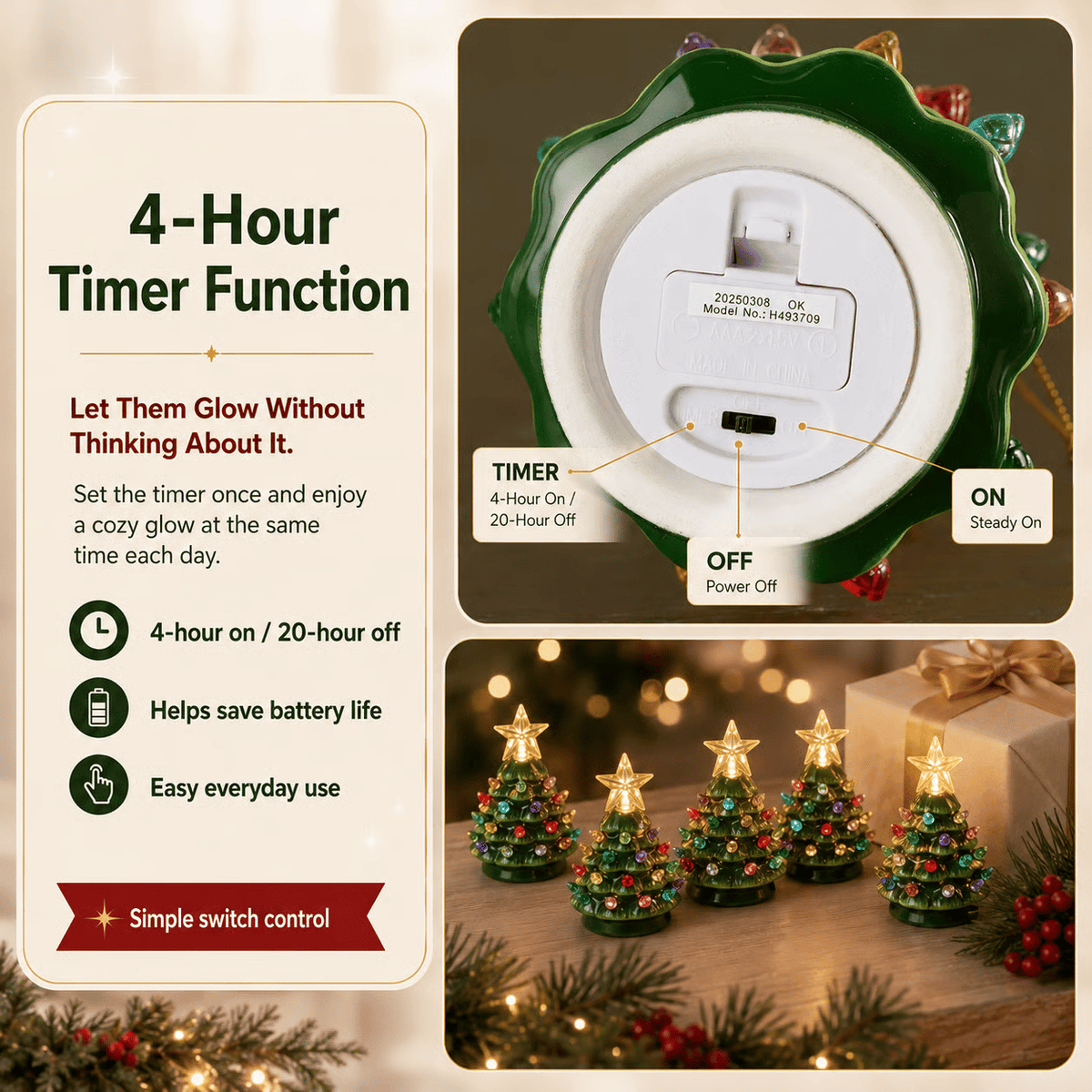 Mini 4.5-inch retro LED ceramic Christmas tree (lighted) suitable for holiday decor or as a gift