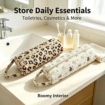 Quilted Multi Purpose Storage Bag, Portable Zipper Cosmetic Makeup Pouch with Handle