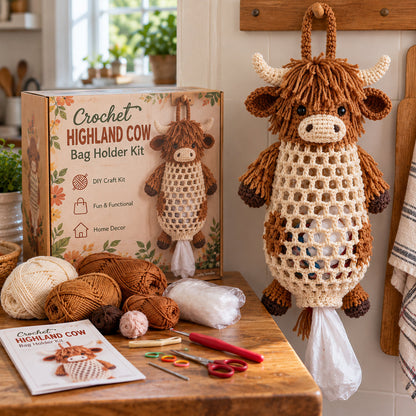 Crochet Animal Bag Holder DIY Kit Cute & Functional Hanging Storage Craft Kit