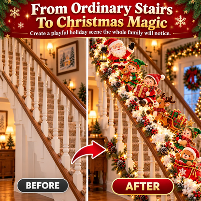 Santa s Staircase Workshop Lighted 6-Piece Christmas Stair Railing Decor