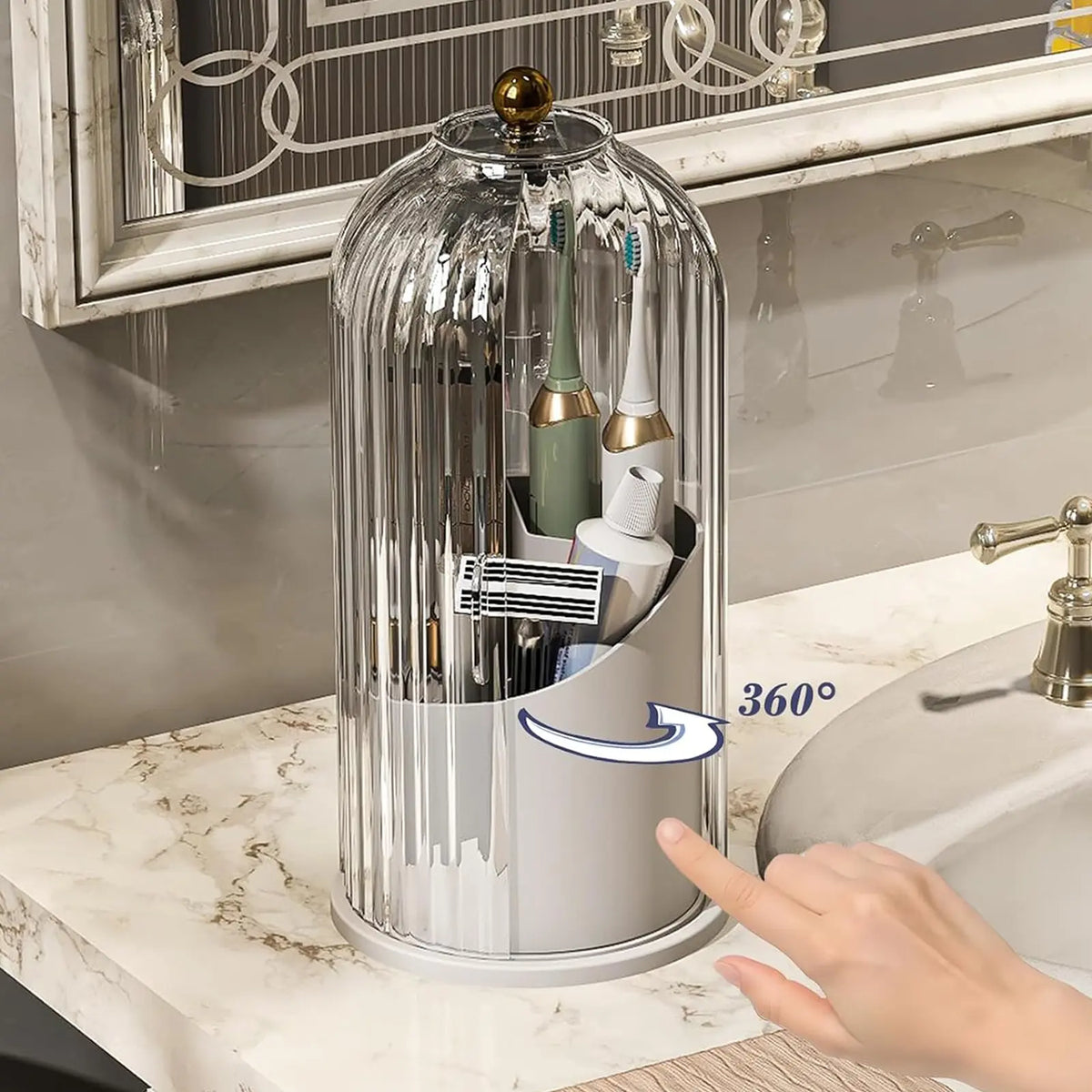 360° Rotating Makeup Brush Organizer – Clear Acrylic Cosmetic Storage Holder with Dust-Proof Lid
