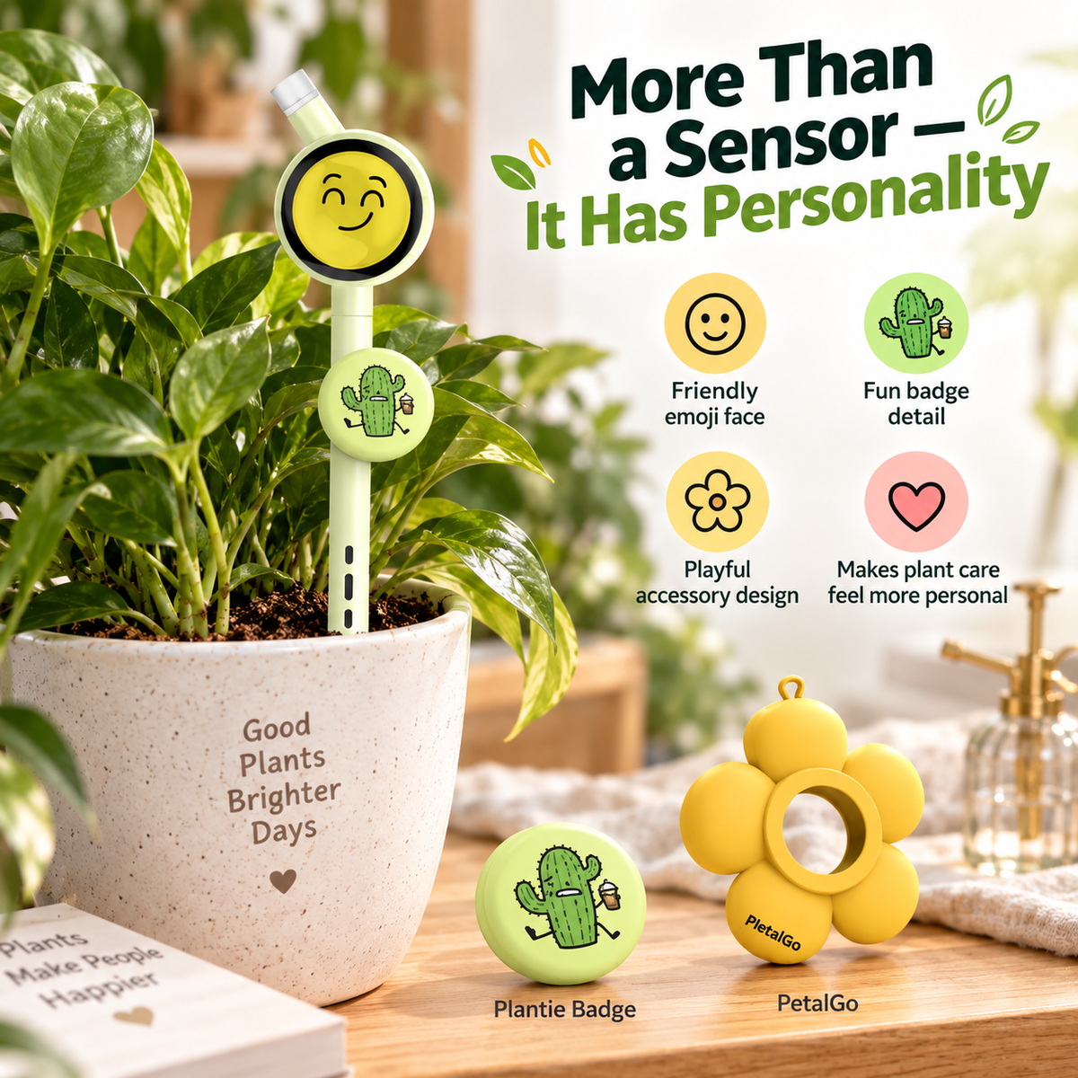Smart Plant Care Sensor 4-in-1 Emoji Plant Monitor