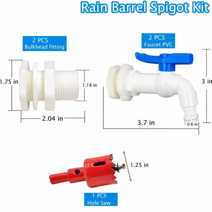 Rain Barrel Spigot Kit 1/2' PVC Faucet Set