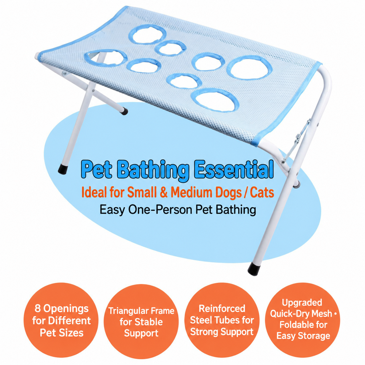 Foldable Pet Grooming & Bath Stand Hands-Free Washing, Trimming & Drying Table for Cats & Small Dogs