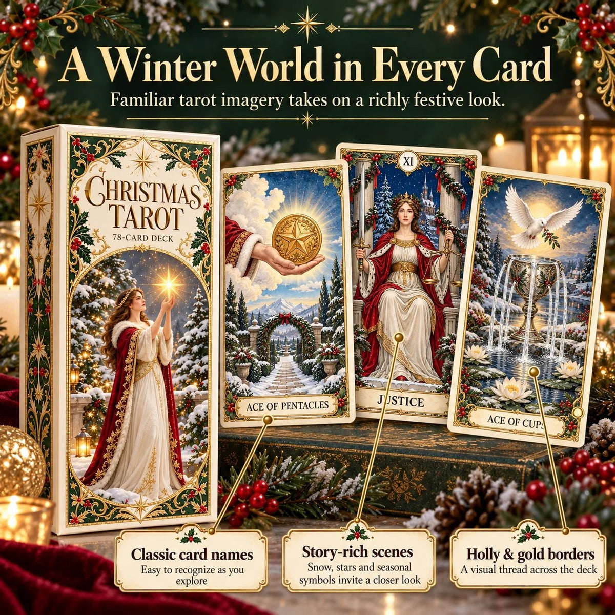 Yuletide Tarot Deck | 78 Festive Cards & A Guided 12-Day Holiday Ritual