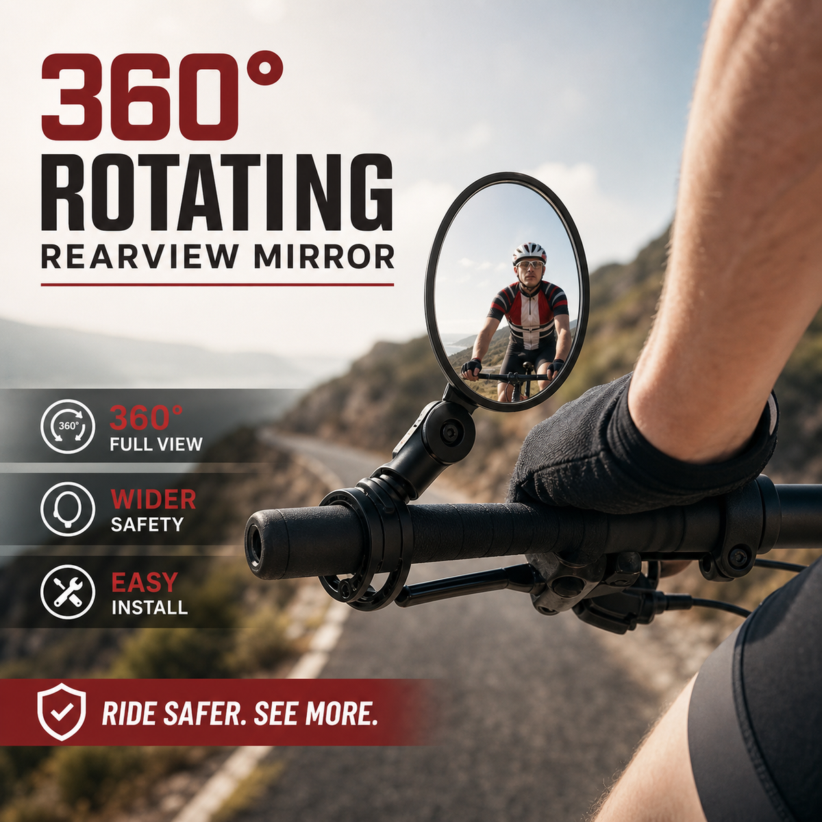 2026! 360 Rotating Rearview Mirror Clear view behind, no more neck twisting. Fits bikes