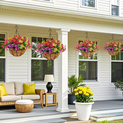 Simulated Hanging Flower Basket No Watering. No Wilting. Just Perfect Blooms