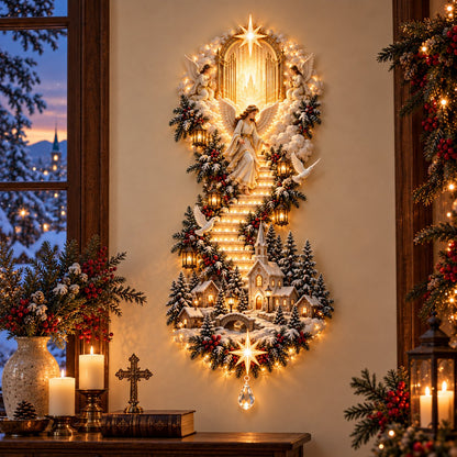 Jesus Light of Heaven Christmas Wall Hanging | Illuminated Nativity Stairway Decor
