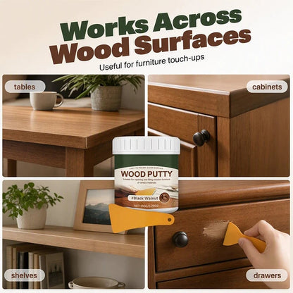 Wood Repair Filler Putty Fills Cracks & Chips, Smooths Surfaces, Blends with Dark Wood