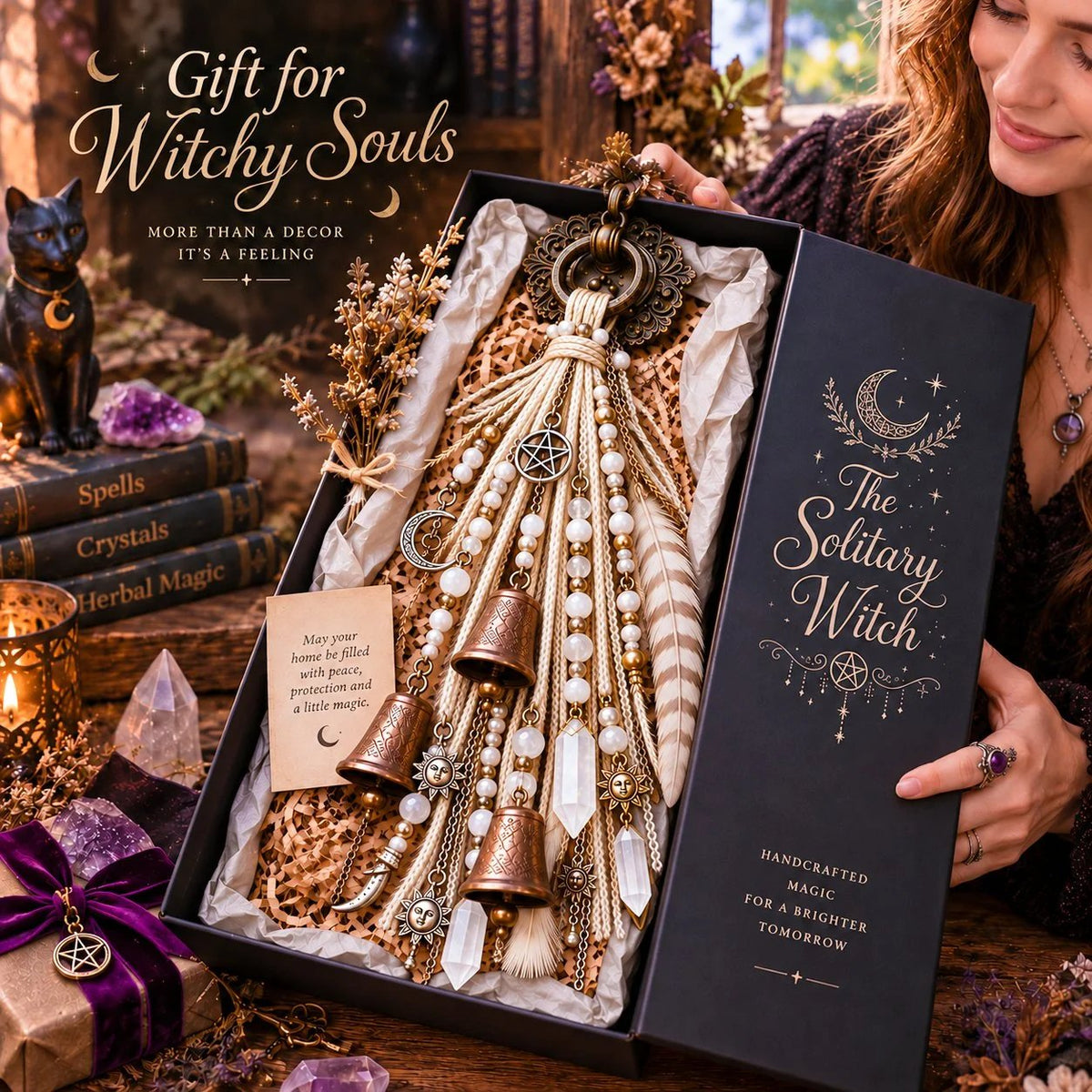 Witchy Door Charm | Bells, Crystals & Celestial Hanging Decor