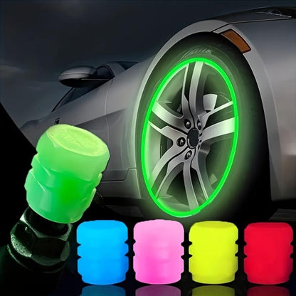 Glow-in-the-Dark Car Tire Valve Cap Set - Durable, Easy-to-Install, No-Tool-Required Accessories for Safe Night Driving