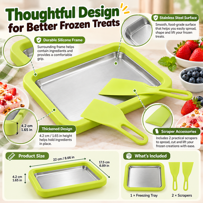 DIY Ice Cream & Frozen Yogurt Maker Pre-Freeze Stainless Steel Tray with Scrapers