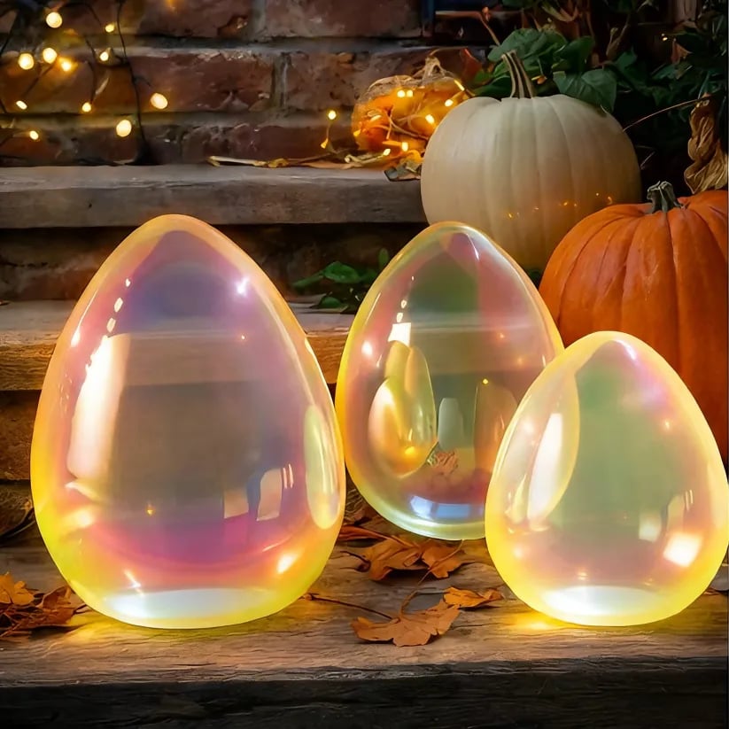 Easter Decor - Glowing Pearlescent Glass Egg Trio