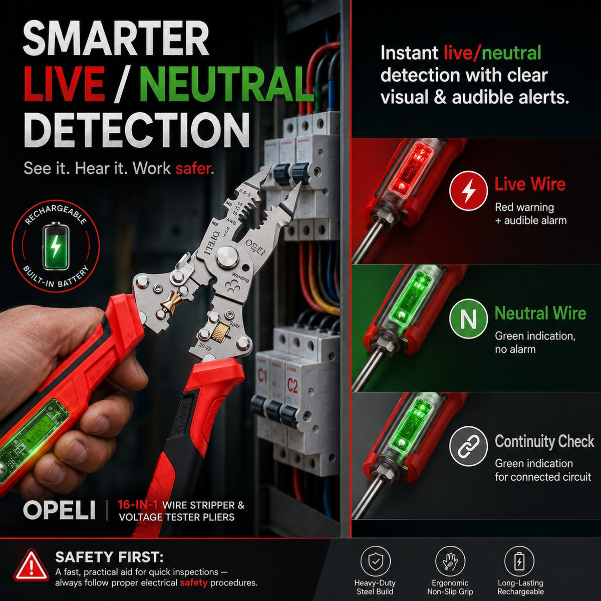 16-in-1 Electrical Pliers with Voltage Tester - Heavy-Duty Wire Stripper for Pros & DIYers!